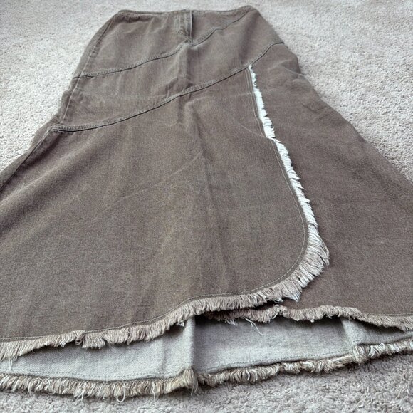 Newport News Jeanology Skirt Women 10 Brown Denim Maxi Tiered Asymmetric Vtg Y2K - Picture 2 of 8